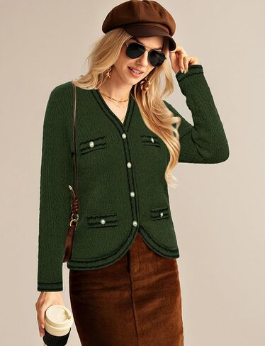 GRACE KARIN Women's Cropped Cardigan Sweaters Long Sleeve Elegant Pearl Button Down Knit Open Front V-Neck Jacket Tops in Saudi Arabia