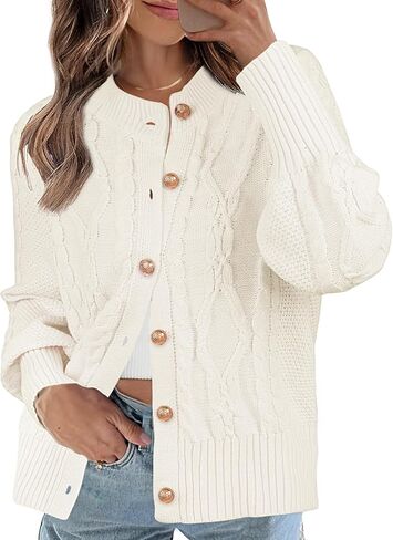 MEROKEETY Women's 2024 Fall Long Sleeve Sweater Cardigan Cable Knit Open Front Button Outwear Coats in Kuwait