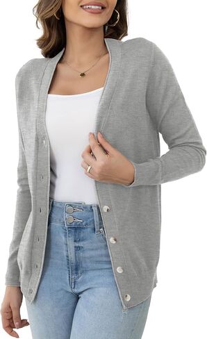 Women's Lightweight Cardigan V Neck Button Down Long Sleeve Knit Open Front Sweater (S-XXL) in Saudi Arabia