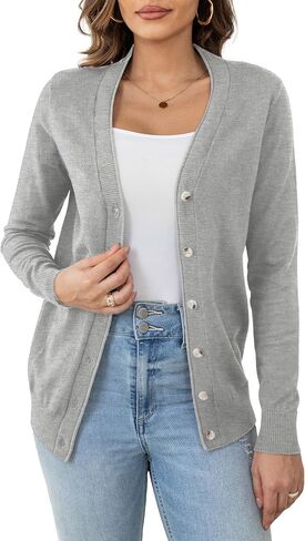 Women's Lightweight Cardigan V Neck Button Down Long Sleeve Knit Open Front Sweater (S-XXL) in Saudi Arabia