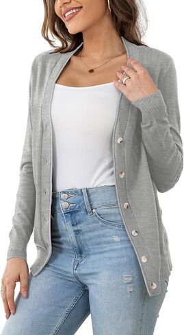 Women's Lightweight Cardigan V Neck Button Down Long Sleeve Knit Open Front Sweater (S-XXL) in Saudi Arabia