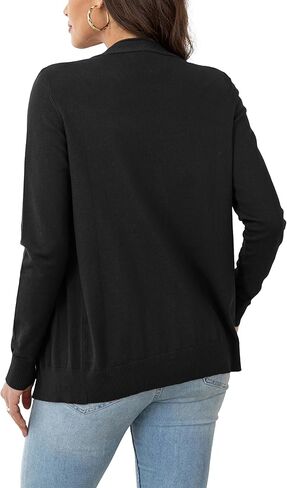 سترة نسائية خفيفة الوزن بياقة على شكل V وأزرار سفلية وأكمام طويلة ومفتوحة من الأمام (S-XXL) in Kuwait