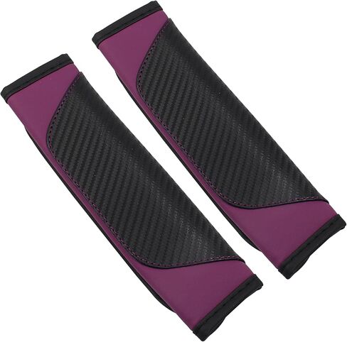 قطعتان من غطاء حزام مقعد السيارة من ألياف الكربون وأغطية حزام الأمان ووسادة الكتف وأغطية حزام الكتف ووسادة حزام الأمان المتوافقة مع السيارات (أحمر خمري) in Kuwait