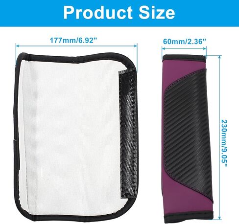 قطعتان من غطاء حزام مقعد السيارة من ألياف الكربون وأغطية حزام الأمان ووسادة الكتف وأغطية حزام الكتف ووسادة حزام الأمان المتوافقة مع السيارات (أحمر خمري) in Kuwait