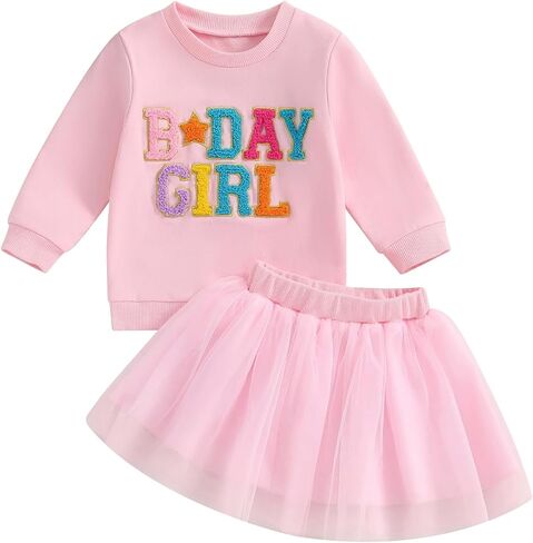 FYBITBO Toddler Little Girls Clothes Birthday Girl Sweatshirt Long Sleeve Shirt Tutu Skirt Dress Birthday Girl Outfits in Saudi Arabia