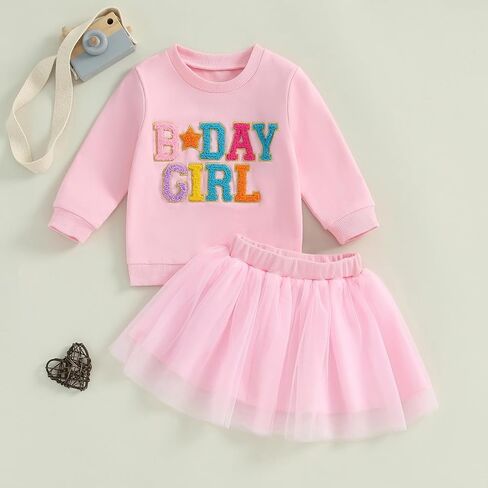 FYBITBO Toddler Little Girls Clothes Birthday Girl Sweatshirt Long Sleeve Shirt Tutu Skirt Dress Birthday Girl Outfits in Saudi Arabia