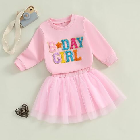 FYBITBO Toddler Little Girls Clothes Birthday Girl Sweatshirt Long Sleeve Shirt Tutu Skirt Dress Birthday Girl Outfits in Saudi Arabia