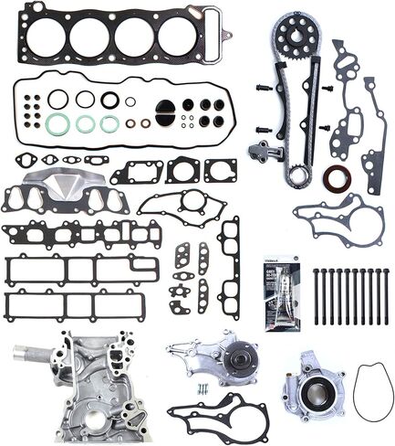 حشية رأس CNS، مسامير، سلسلة توقيت، غطاء توقيت، مضخة زيت ومياه متوافقة مع 85-95 Toyota 4RUNNER Pickup CELICA 2.4L 2366cc، محرك SOHC 8 صمامات 22RE 22REC 22RTEC in Kuwait