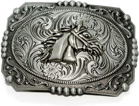 Belt Buckle With Cowboy Western Horse & Bull Animal Symbol Acanthus Patterns Clothing Accessories in Kuwait