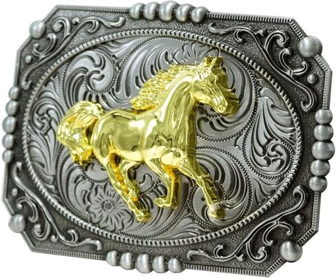 Belt Buckle With Cowboy Western Horse & Bull Animal Symbol Acanthus Patterns Clothing Accessories in Kuwait