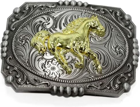 Belt Buckle With Cowboy Western Horse & Bull Animal Symbol Acanthus Patterns Clothing Accessories in Kuwait