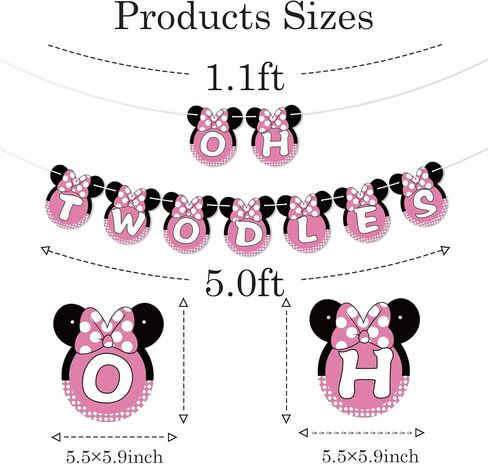 لافتة Talorine Oh Twodles، ديكور حفلات عيد الميلاد الثاني السعيد للفتيات، لوازم تزيين حفلات عيد الميلاد الثاني باللون الوردي ميني ماوس in Kuwait