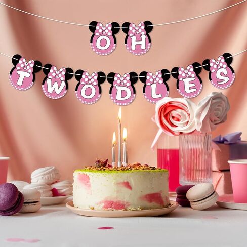لافتة Talorine Oh Twodles، ديكور حفلات عيد الميلاد الثاني السعيد للفتيات، لوازم تزيين حفلات عيد الميلاد الثاني باللون الوردي ميني ماوس in Kuwait