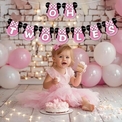 لافتة Talorine Oh Twodles، ديكور حفلات عيد الميلاد الثاني السعيد للفتيات، لوازم تزيين حفلات عيد الميلاد الثاني باللون الوردي ميني ماوس in Kuwait
