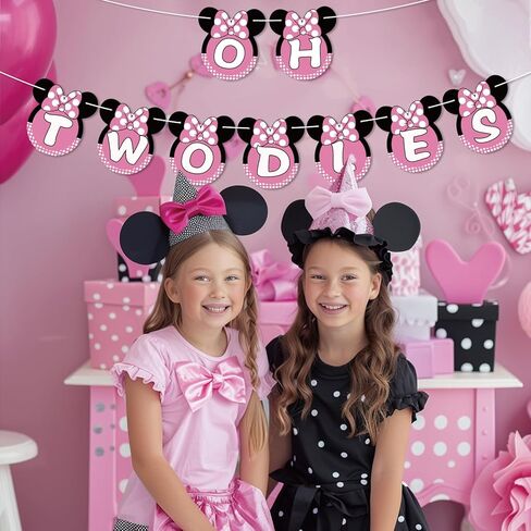 لافتة Talorine Oh Twodles، ديكور حفلات عيد الميلاد الثاني السعيد للفتيات، لوازم تزيين حفلات عيد الميلاد الثاني باللون الوردي ميني ماوس in Kuwait