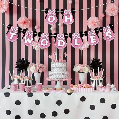 لافتة Talorine Oh Twodles، ديكور حفلات عيد الميلاد الثاني السعيد للفتيات، لوازم تزيين حفلات عيد الميلاد الثاني باللون الوردي ميني ماوس in Kuwait