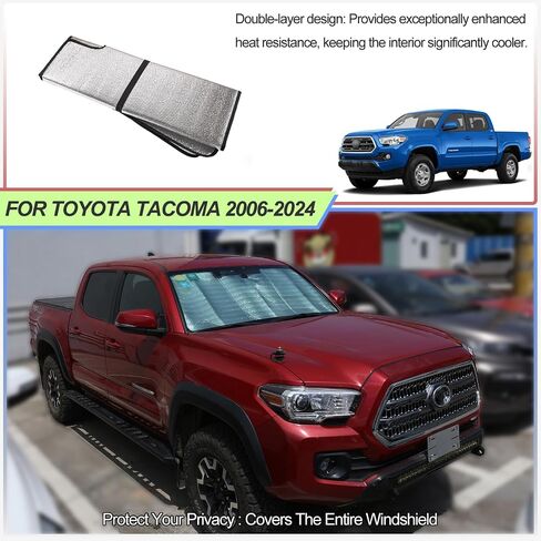 مظلة أمامية للزجاج الأمامي لملحقات Toyota Tacoma 2006-2024، مظلة شمسية للزجاج الأمامي، واقي من الشمس عاكس قابل للطي، غطاء درع الشاشة، واقي للأشعة فوق البنفسجية، درع حراري يحافظ على برودة سيارتك in Saudi Arabia