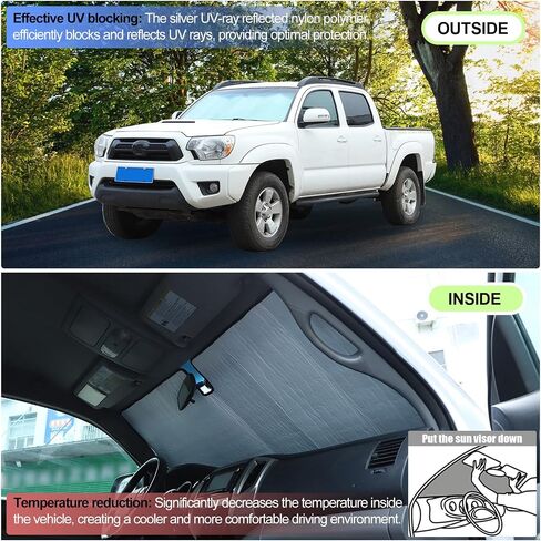 مظلة أمامية للزجاج الأمامي لملحقات Toyota Tacoma 2006-2024، مظلة شمسية للزجاج الأمامي، واقي من الشمس عاكس قابل للطي، غطاء درع الشاشة، واقي للأشعة فوق البنفسجية، درع حراري يحافظ على برودة سيارتك in Saudi Arabia