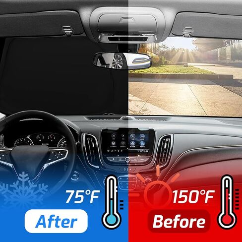 Car Windshield Sun Shade for Dodge Charger/Challenger/Durango | Blocks UV Rays and Heats Front Window Sunshade | Car Sun Visor Protector Cover for Most Dodge Cars Accessories 64""x32"", Red- in Saudi Arabia