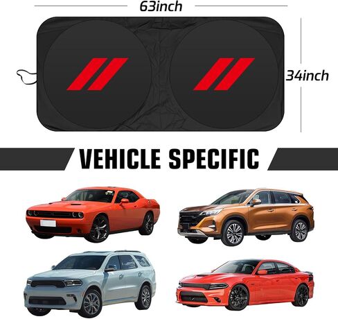 Car Windshield Sun Shade for Dodge Charger/Challenger/Durango | Blocks UV Rays and Heats Front Window Sunshade | Car Sun Visor Protector Cover for Most Dodge Cars Accessories 64""x32"", Red- in Saudi Arabia