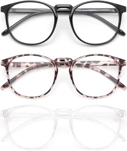 ايبوان نظارات حجب الضوء الازرق مع عدسات متلونة بالضوء، 3 قطع نظارات باطار دائري عصري ريترو - مضادة للاشعة فوق البنفسجية/الوهج بنسبة 99.9% in Kuwait