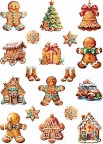 Gingerbread Christmas Rice Paper, 11.5 x 16 inch (1pc) - Mulberry Paper for Decoupage Furniture Print Crafts in Saudi Arabia