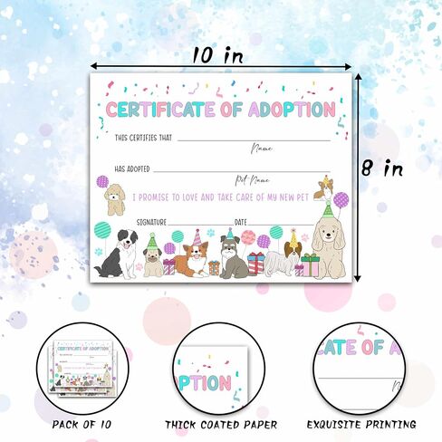 Pet Adoption Certificate, Vintage Animal Certificates of Adoption, Adoption Gifts for Cat Dog Birthday Parties, Adopting A Pet Party Favors Supplies, 10 Pcs Adoption Certificates -01 in Kuwait