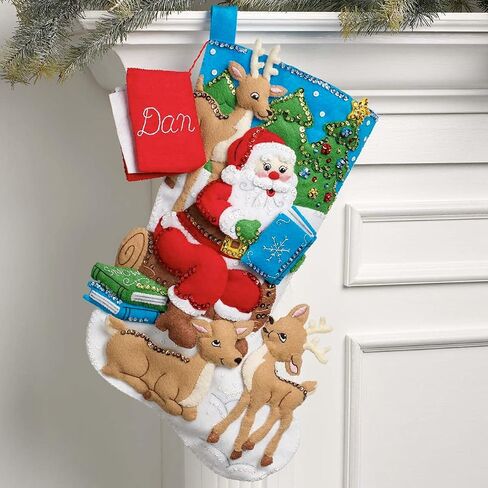 Bucilla Felt Applique 18" Stocking Making Kit, Story Time Santa, Perfect for DIY Arts and Crafts, 89482E in Saudi Arabia