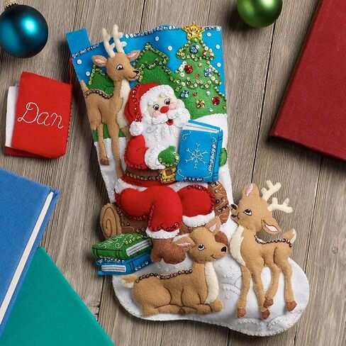 Bucilla Felt Applique 18" Stocking Making Kit, Story Time Santa, Perfect for DIY Arts and Crafts, 89482E in Saudi Arabia