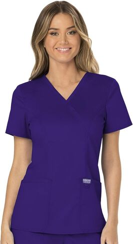 Cherokee Women's Scrub Set Mock Wrap Top with Princess Seams WW610 Mid Rise Tapered Leg Elastic Waist Drawstring Pant WW105, Grape- M Top/M Pant in Saudi Arabia