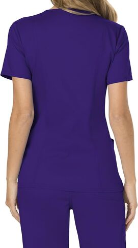 Cherokee Women's Scrub Set Mock Wrap Top with Princess Seams WW610 Mid Rise Tapered Leg Elastic Waist Drawstring Pant WW105, Grape- M Top/M Pant in Saudi Arabia