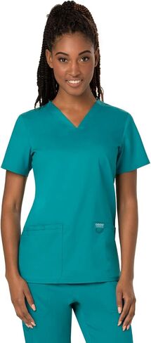 Cherokee Scrub Set for Women Modern Classic Fit 3 Pockets V-Neck Top WW620 with 5 Pockets Moderate Flare Leg Pant WW120, Teal Blue - L Top/L Pant in Saudi Arabia