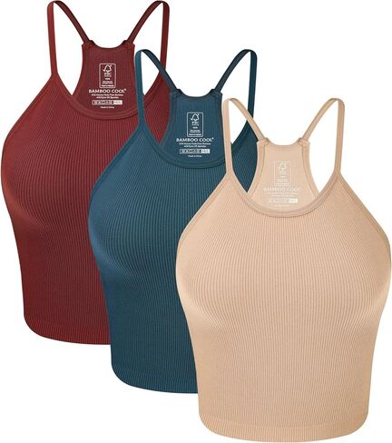 BAMBOO COOL Women's Seamless Tank Top Moisture-Wicking Workout Ribbed Camisoles U-Neck Camis 3-Pack in Kuwait