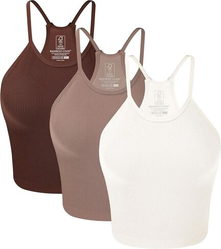 BAMBOO COOL Women's Seamless Tank Top Moisture-Wicking Workout Ribbed Camisoles U-Neck Camis 3-Pack in Kuwait