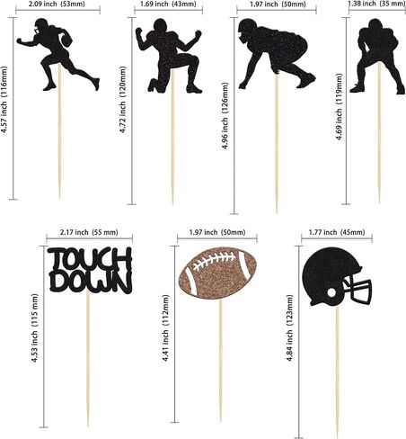Gyufise 28Pcs Rugby Ball Cupcake Toppers Black Football Players Sport Cupcake Picks Football Cupcake Toppers Super Rugby Touch Down Sports Theme Baby Shower Birthday Party Cake Decorations Supplies in Saudi Arabia