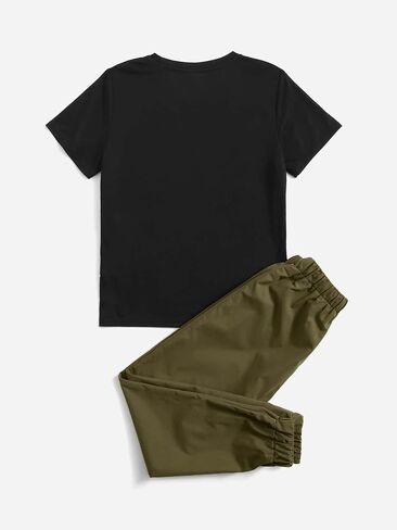 GORGLITTER Boy's 2 Piece Outfits Graphic Print Short Sleeve Tee Shirt Drawstring Waist Pants Set in Saudi Arabia