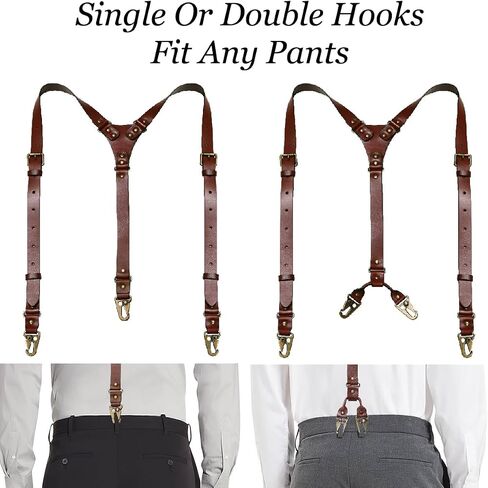 Leather Suspenders for Men Heavy Duty Y Back Adjustable Solid Brace Men's Big & Tall Suspenders for Dress Pants in Saudi Arabia