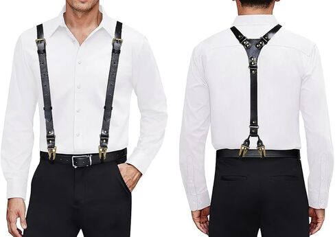 Leather Suspenders for Men Heavy Duty Y Back Adjustable Solid Brace Men's Big & Tall Suspenders for Dress Pants in Saudi Arabia