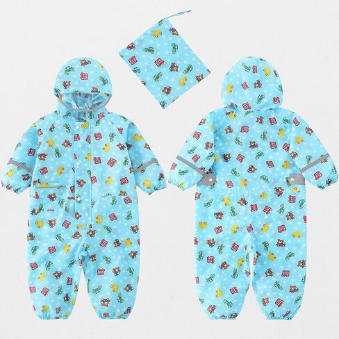 Fewlby Toddler Rain Suit for Boys Girls Kids Raincoats With Hood One Piece Baby Rain Jacket Waterproof Coverall 1-10 Years in Kuwait