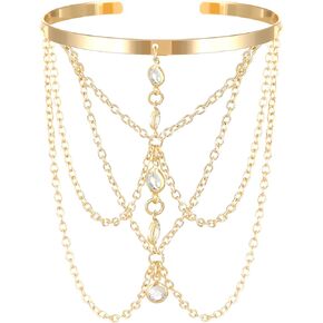 CJIAYUJEW Minimalist Arm Cuff for Women Gold Arm Cuff Upper Arm Layered Tassels Heart Rhinestone Pearl Arm Bracelet Stackable Arm Bangle Jewelry for Women