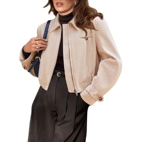 Cicy Bell Womens Cropped Tweed Blazer Fall Casual Dressy Zip Up Work Office Jacket Outerwear