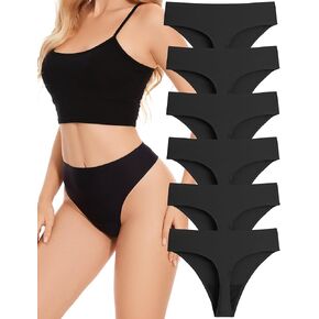 High Waisted Seamless Thongs for Women No Show Thong Breathable Panties Comfortable Underwear 6 Pack