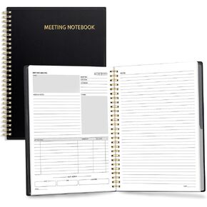 SUNEE Half Meeting Half Note - 7.5"x10" Professional Notebooks for Work - 160 Pages, B5 Size Project Planner, Spiral Meeting Agenda/Minutes Organizer for Women Men, Note Taking, Office & Business
