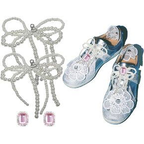 1 Pair Pearls Lace Bowknot Shoe Charms for Sneakers, Removable Shoe Charms for Sneakers, Shoe Lace Charms for Sneakers, Pearl Shoe Charms For DIY Shoe Lace Charms Shoe Accessories
