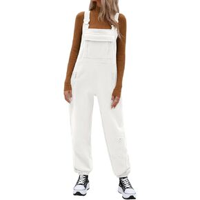 Women's Winter Fleece Overalls Warm Fuzzy Jumpsuits Adjustable Strap Sleeveless Loose Casual Fluffy Bib Overalls Pants