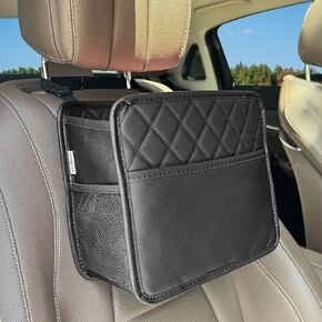 Noaman Premium PU Leather Car Seat Storage Organizer with 3 Pockets Backseat Car Organizer 2 in 1 Car Trash Bag Can 8 Liters Large Capacity Multifunction Car Essentials interior Accessories Black