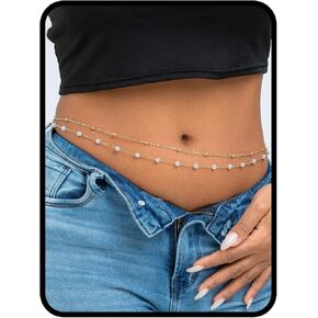 Wriidy Layered Beads Waist Chain Gold/Silver Sun Belly Chain Bikini Body Chain Women Adjustable Beach Waist Jewelry Accessories for Girls
