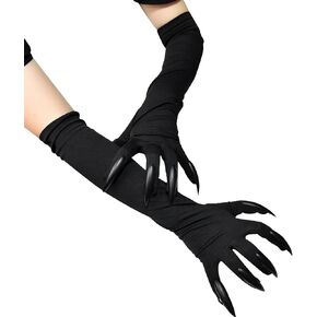Women Costume Black Claw Gloves Paw Gloves Long Fingernails Halloween Cosplay Ghost Cat Wolf Claw Long Nail Gloves Stage Performance Accessories Party Prop