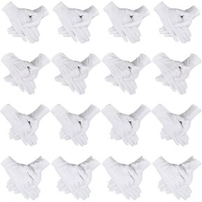 Coume 16 Pairs White Uniform Gloves Parade Costume Gloves Adult Men Women for Police Server Funeral Formal Tuxedo Guard Jewelry Inspection Cosplay Party Supplies