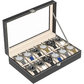 Watch Display Case For Men,Leather Watch Organizer Box,Watch Travel Organizer Tray,Watch Collection Storge Holder For Women (Beige Velvet, 6 Slots)